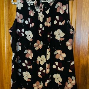 LOFT Black and Cream Floral Blouse